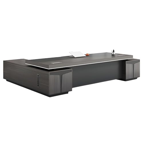 Modern Large Executive Desk with Drawer, L-Shaped Computer Desk Office Desk Home Office Furniture with Drawers Rustic Computer Table for Home Office with USB Power Outlet Storage Cabine