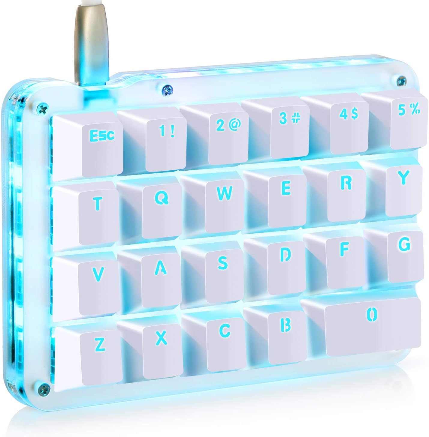 Koolertron One Handed Macro Mechanical Keyboard, Portable Mini One-Handed Mechanical Gaming Keypad 23 Fully Programmable Keys ((Blue Backlit/Blue switches))