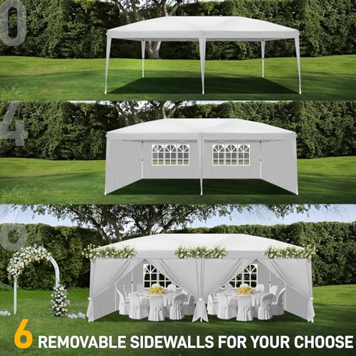 10x20 White Pop Up Canopy Tent Heavy Duty with 6 sidewalls Commercial Outdoor Party Tent Event Wedding Tents Instant Canopy Gazebo with Carry Bag UPF 50+ Waterproof Adjustable Height