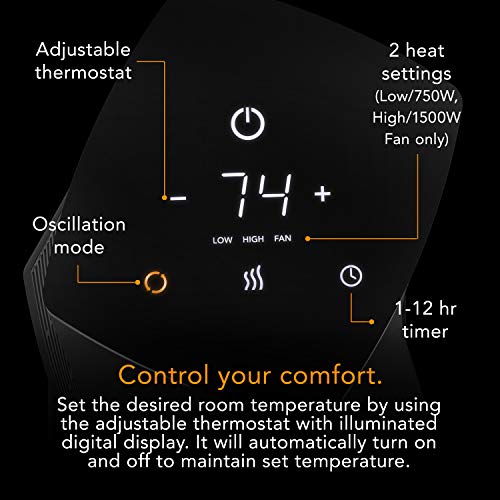 Vornado VH2 Whole Room Space Heater, Linen & MVH Vortex Heater with 3 Heat Settings, Adjustable Thermostat, Tip-Over Protection, Auto Safety Shut-Off System, Whole Room, Black