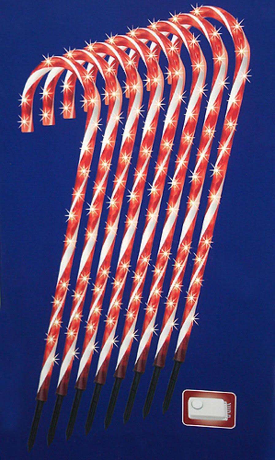 Hofert Set of 8 Lighted Candy Cane Christmas Lawn Stakes with 8 Functions and Remote