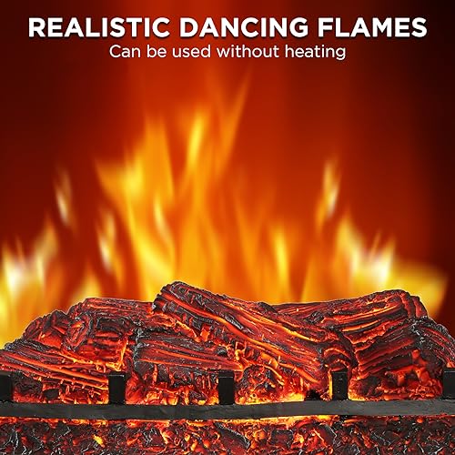 TURBRO Eternal Flame Infrared Electric Fireplace Logs, 23" Infrared Quartz, Remote Control Fireplace Insert Log Heater, Realistic Pinewood Ember Bed, Thermostat, Timer, 1500W Bronze