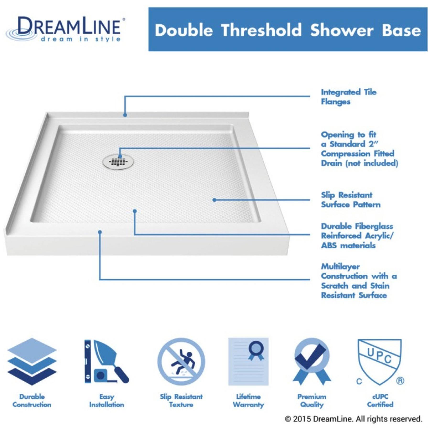 DreamLine Slimline 36 in. x 48 in. Double Threshold Shower Base, Left Hand Drain, DLT-1036481