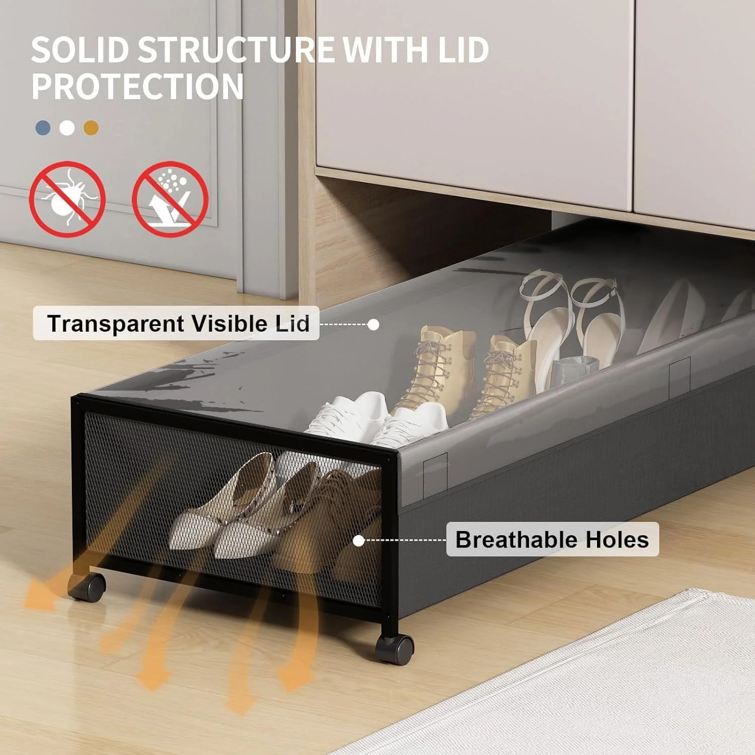 Under Bed Storage Containers With Wheels 54L Large Underbed Shoes Blankets Clothes Toy Storage Drawers For College Dorms Bedrooms Nursery Rooms Organization… (Black 2 Pack, XXL(36x16.6x7.28))