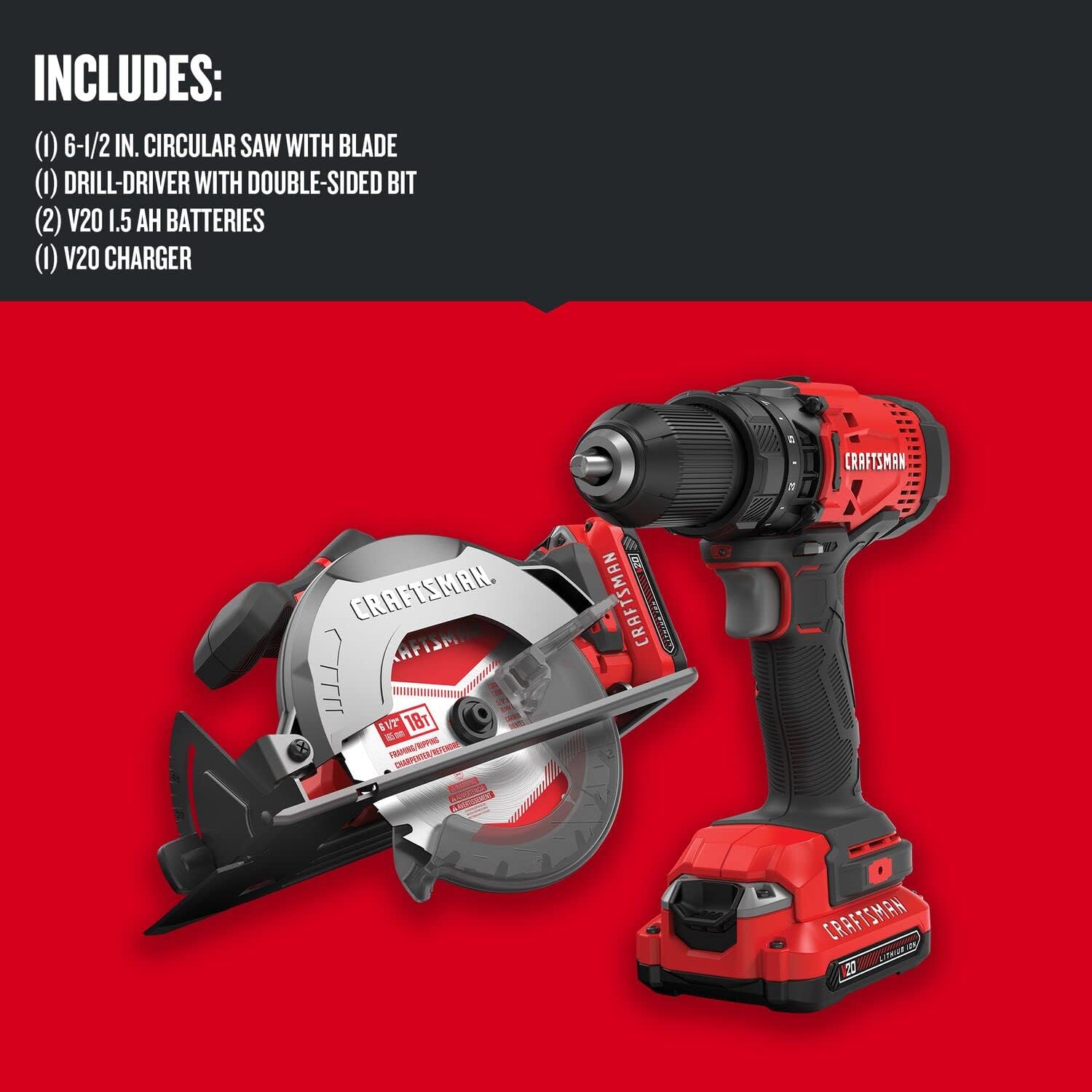 CRAFTSMAN V20 Cordless Combo Kit, 2 Tool (CMCK202C2)