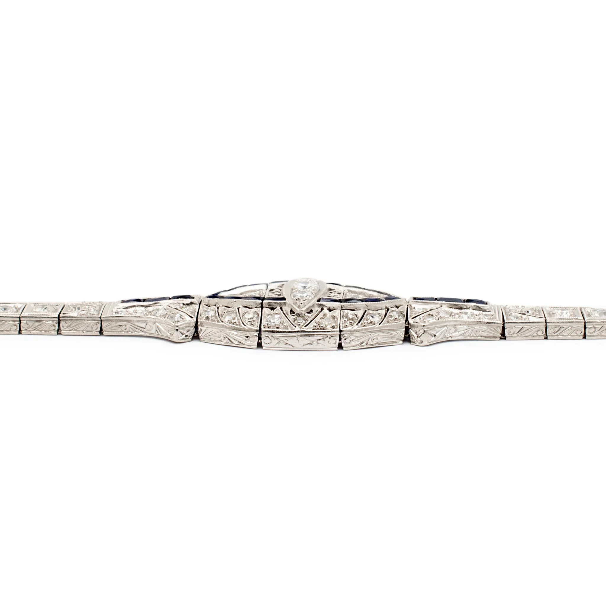 Antique Art Deco Platinum Diamonds Sapphires Cocktail Link Bracelet