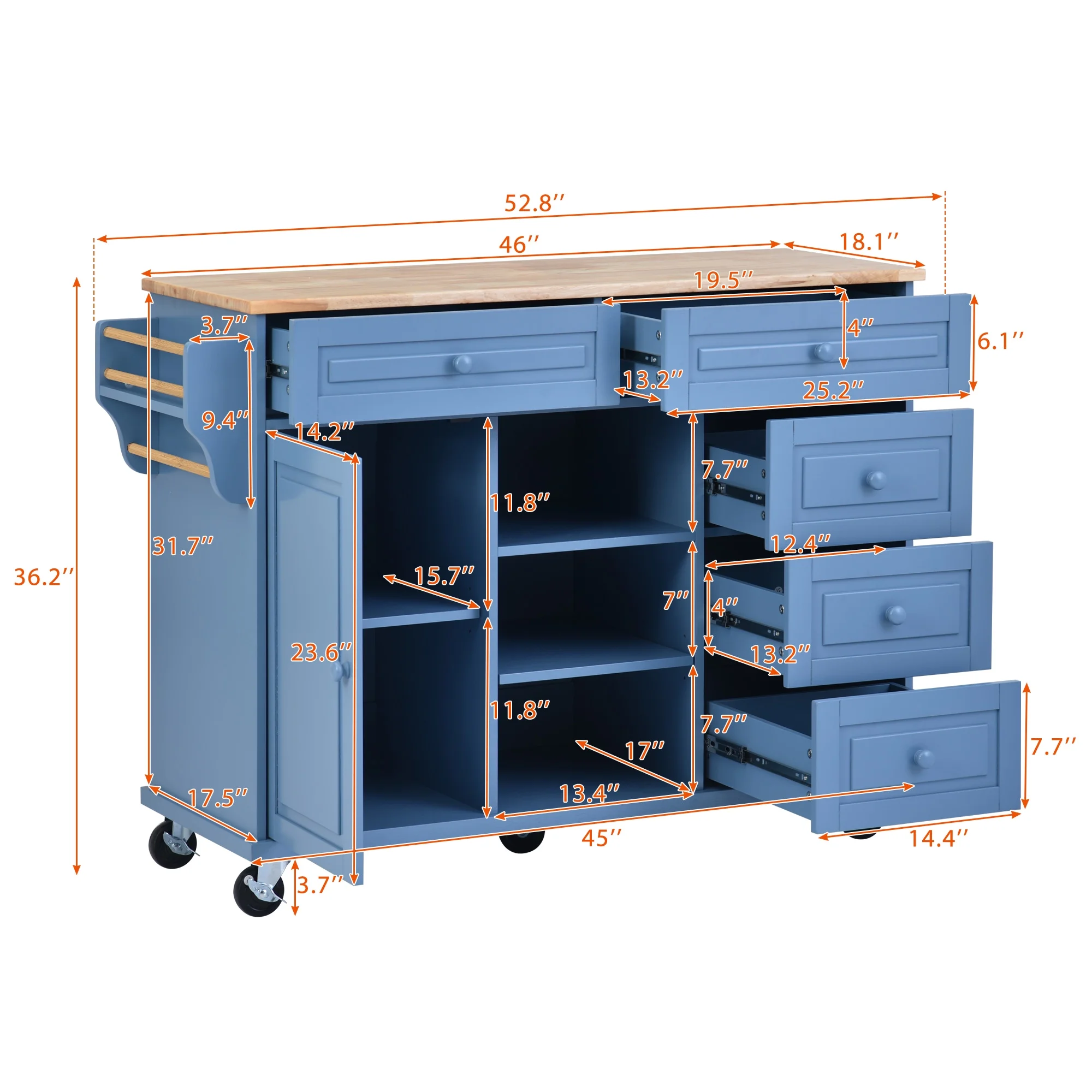 Hombay Mobile Kitchen Island Cart with Doors Drawers, Rolling Sideboard Storage Cabinet Trolley, Towel Holder, Spice Rack with Lockable Wheels