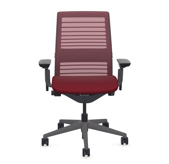 Steelcase Think Office Chair - Ergonomic Work Chair - Lumbar Support - 4D Arms - Dark Merle Frame with 3D Knit Back - Licorice Fabric with Wheels for Carpet Flooring