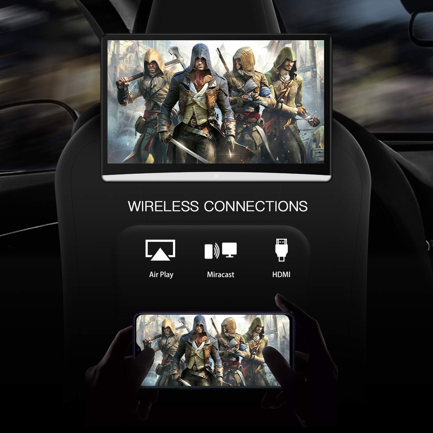 Upgrade Android 10 Car TV Monitor Tablet with 12.4" Touch Screen,Portable Headrest Video Player for Kids,Support 4K/WiFi/Bluetooth/HDMI in/Out/USB/FM