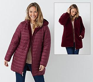 Dennis Basso Reversible Faux Fur and Water Resistant Jackt, Size X-Small, Deep Burgundy
