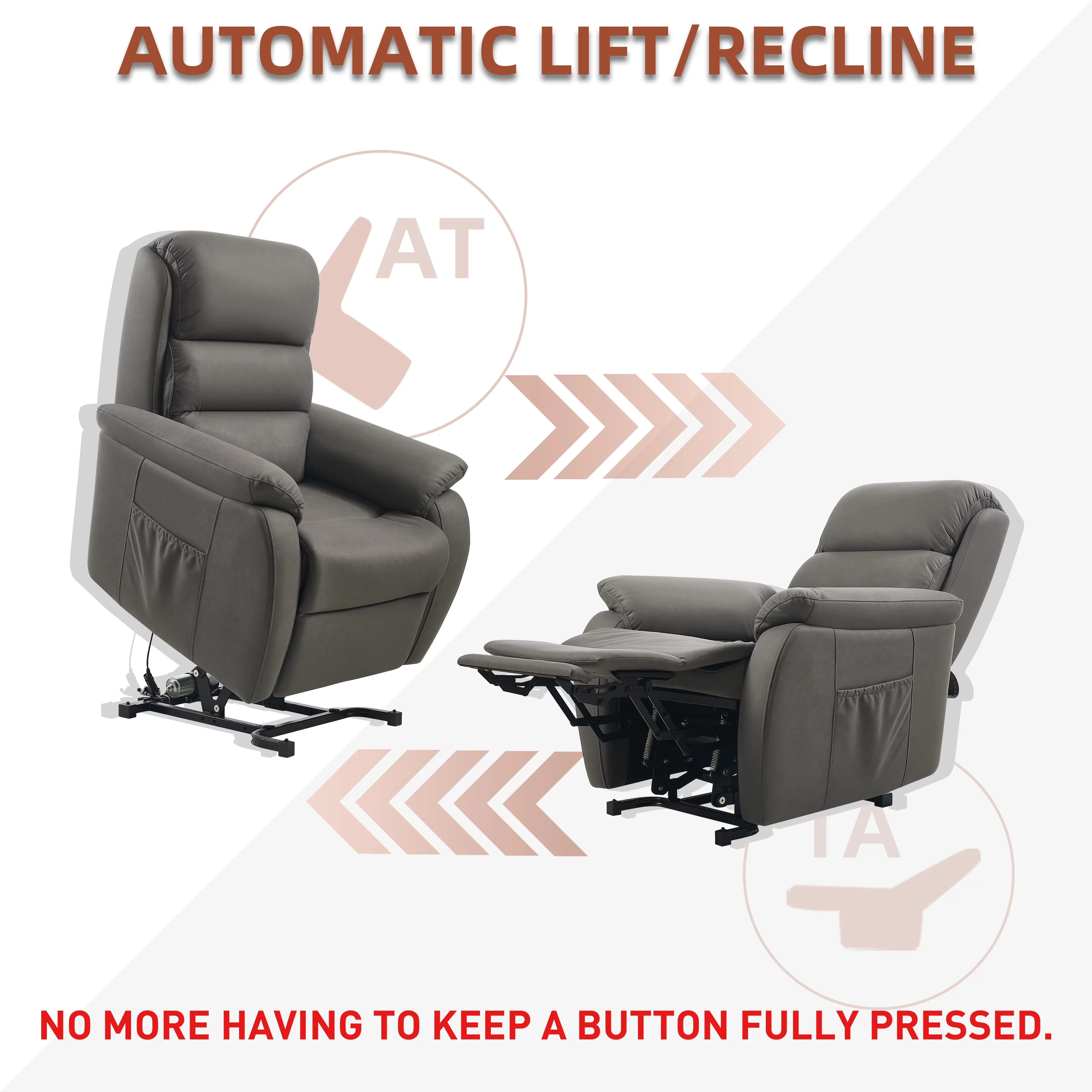 FIBO Electric Large Power Lift Recliner with Automatic Lift & Recline Button, Overstuffed Wide Recliners for Big Man People, Lift Chairs Recliners for Elderly with Massage and Heat, Fabric (Darkgrey)