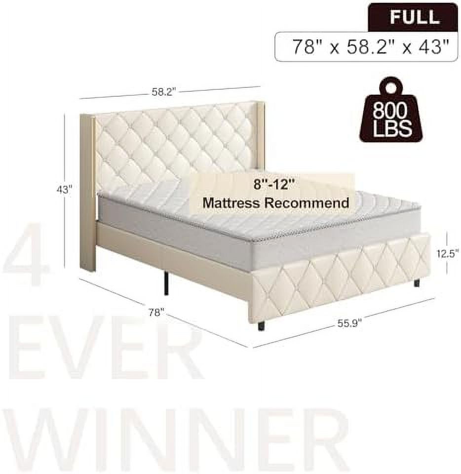GEROBOOM Full Size Bed Frame  Upholstered Platform Bed with  Tufted Wingback Headboard and Footboard  Heavy Duty Mattress Foundation/Solid Wood Slats/Easy Assembly/No Box Spring Needed  B