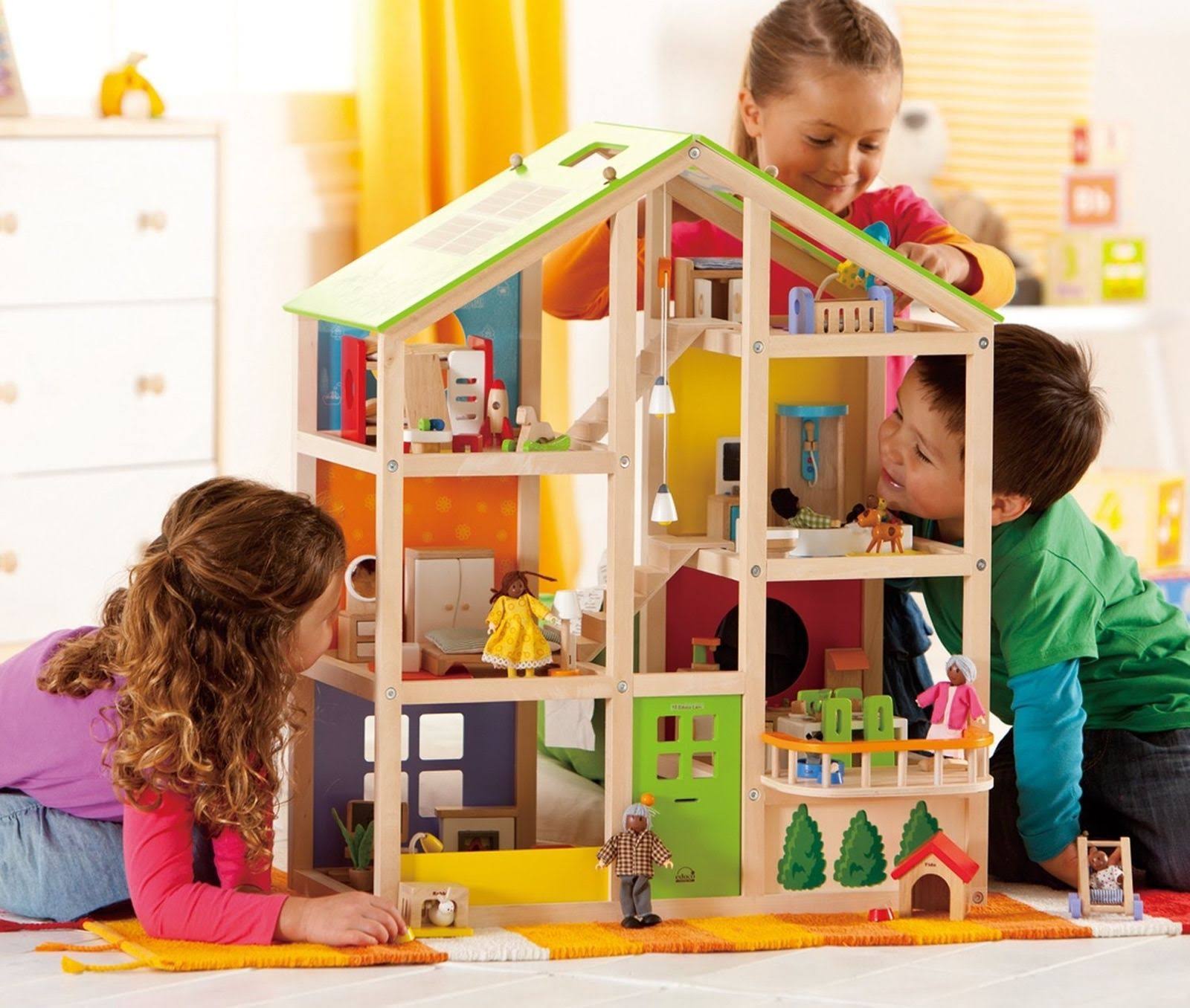 Hape All Seasons Kids Wooden Dollhouse by Award Winning 3 Story Dolls House Toy