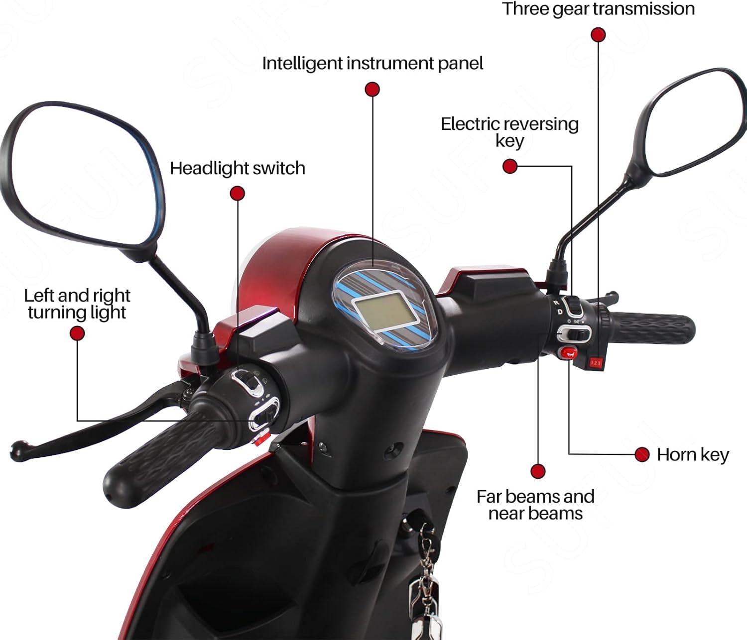 Powered Medical Mobility Scooter with Adjustable Seat Four Wheels for Adults & Seniors,Adult Electric Powered Wheelchair Device,Father's Day Gift，Heavy Duty Mobile Scooter，Red