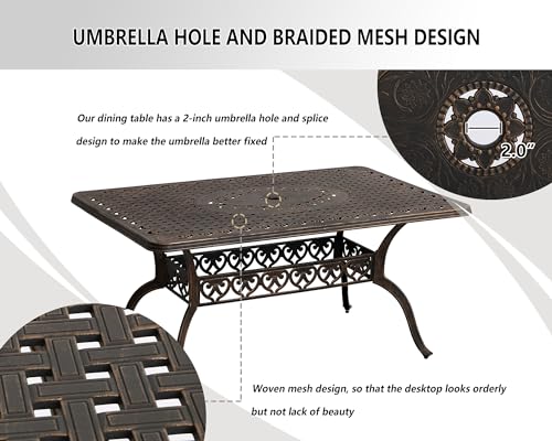 LEISU 7 Piece Cast Aluminum Patio Dining Set, Outdoor Dining Furniture Set with 6 Patio Chairs and Table for Backyard Garden Deck Poolside(6 Swivel Patio Chairs with Khaki Cushions)