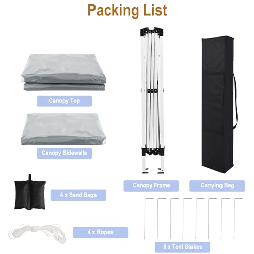 10x20 White Pop Up Canopy Tent Heavy Duty with 6 sidewalls Commercial Outdoor Party Tent Event Wedding Tents Instant Canopy Gazebo with Carry Bag UPF 50+ Waterproof Adjustable Height