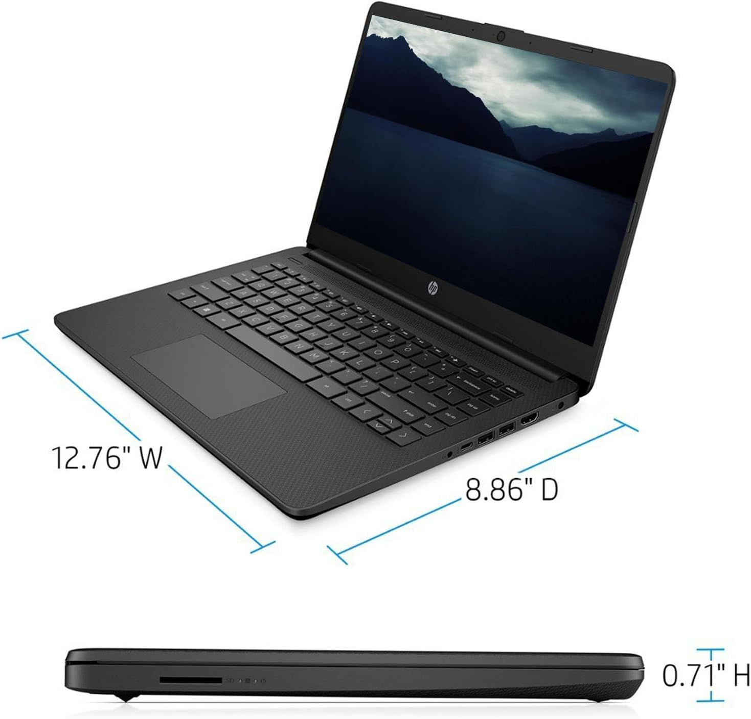 HP Premium 14-inch HD Laptop Computer| Intel Dual Core 2.8GHz 8GB RAM 128GB(64GB SSD+64GB Card)| Webcam Bluetooth HDMI USB-C Wi-Fi Fast Charge| Windows 11 S with 1 Year MS 365| LIONEYE Bundle| Black