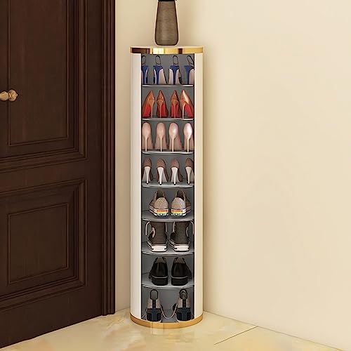 360° Rotating Shoe Rack Round Shoe Cabinet, Space Saving Vertical Shoe Stand with Cover, Free Standing Steel Shoe Organizer, Tall Shoe Storage Shoe Shelf Holds for Entryway Hallway Corner 6/