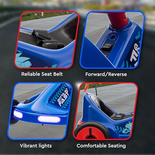 Bluey 6V Electric Go Kart for Kids, Electric Ride-On Toy with Lights, MP3 Jack, Remote Control, Seat Belt, Ages 3-6, Durable PVC and Iron Construction, Rechargeable Battery