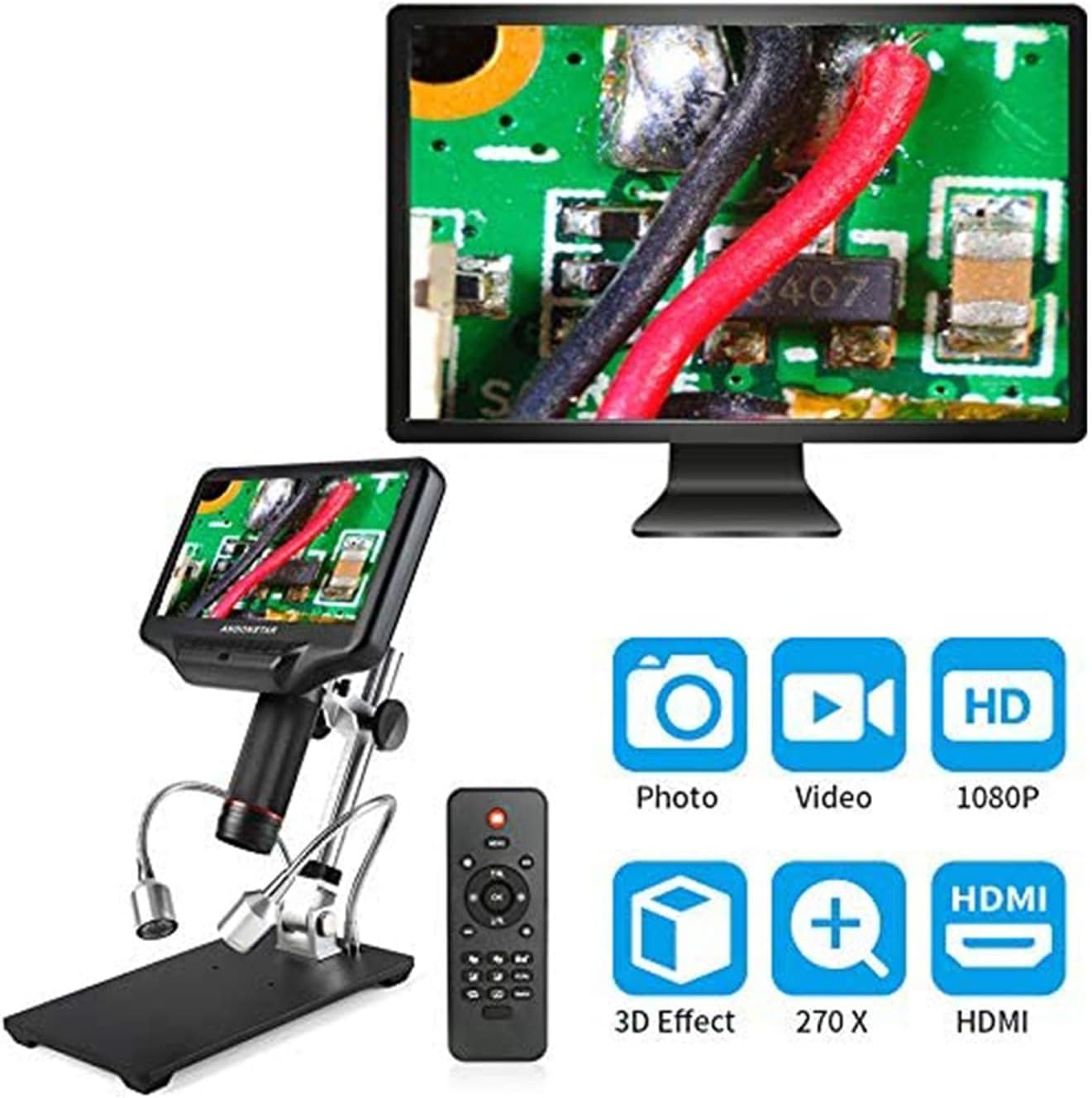 HD Digital Biological Microscope Camera 3D HDMI Microscope with 7' LCD USB Video Microscopes for Phone Repairing - Binocular Microscope