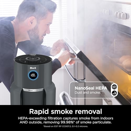 Shark HP301 NeverChange Air Purifier MAX, 5-year filter, save $300+ in filter replacements, Whole Home, 1300 sq. ft., Odor Neutralizer Technology, captures 99.98% of particles, dust, smells, Grey