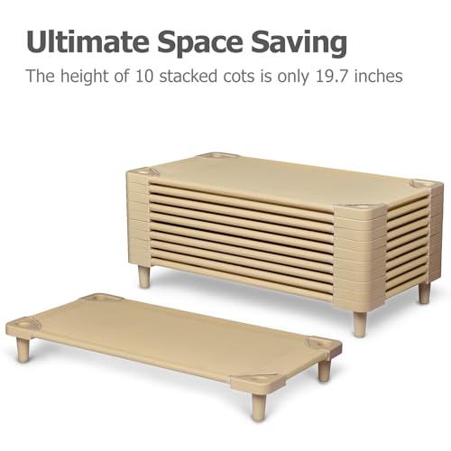 Stackable Kids Nap Cot,Ready-to-Assemble, w/ 4 Lockable Casters,Portable Toddler Space-Saving Children Sleeping Bed for Preschool, Daycare Classroom Furniture(Set of 5)