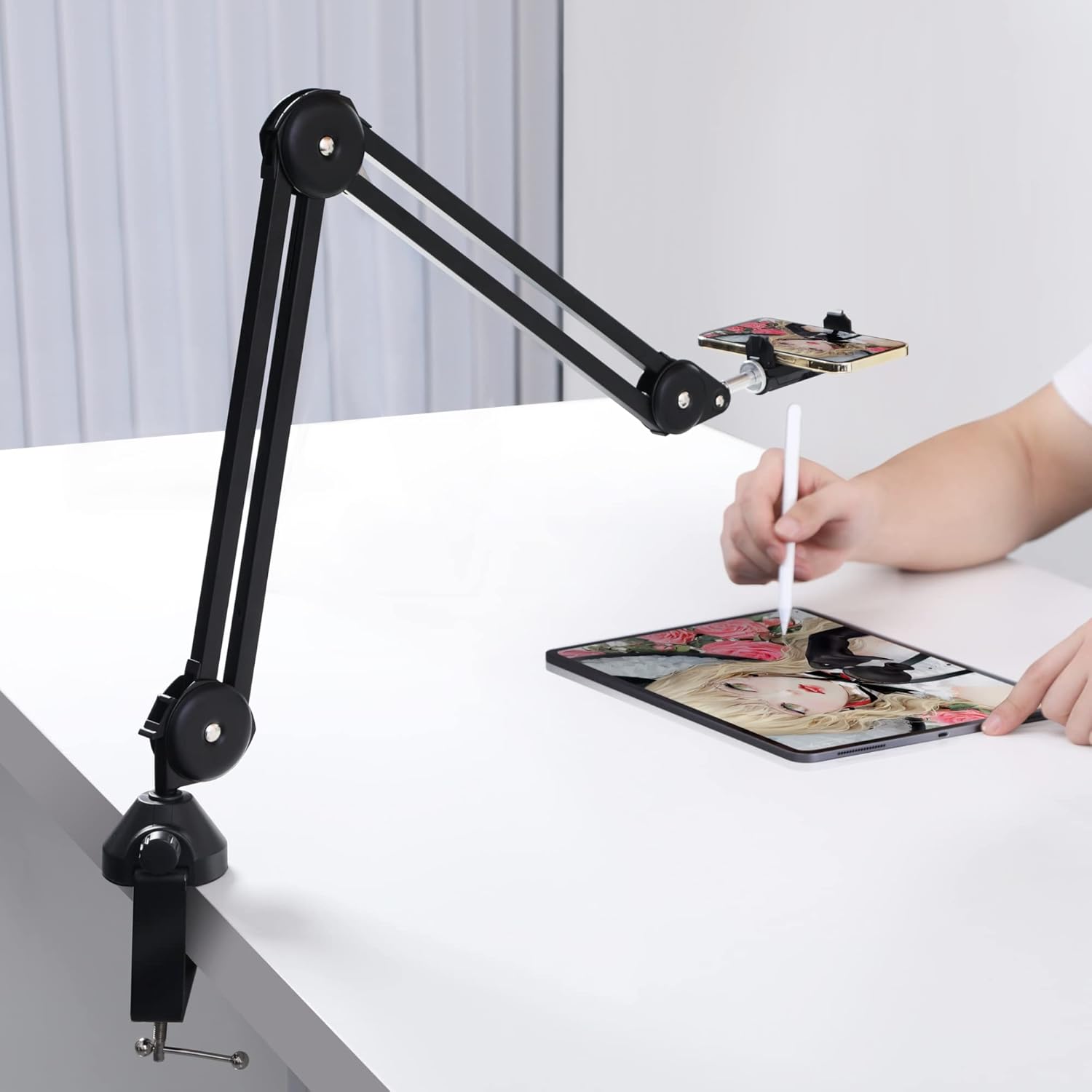Elitehood Overhead Phone Stand for Recording, Overhead Phone Mount, Flexible Lazy Long Arm Phone Mount for Desk, Headboard, Office, Kitchen, YouTube, Camera Photography, Painting Shots, Picture Taking Pack of 2