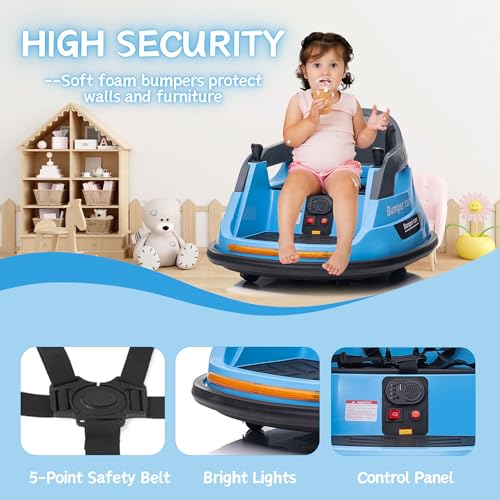 12V 3-Speeds Electric Ride On Bumper Car for Kids & Toddlers 1.5-6 Years Old,Ride on Bumper Car Remote Control,LED Lights, Bluetooth & 360 Degree Spin, Hot Pink
