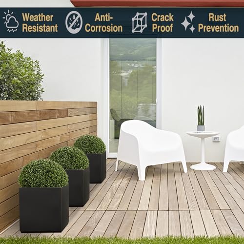 Metallic Heavy Planter Box for Outdoor or Indoor, Large Square Planter, Cube Planter for Tall Trees, Plants, Flowers 21Lx21Wx24H 35Pounds Pure White