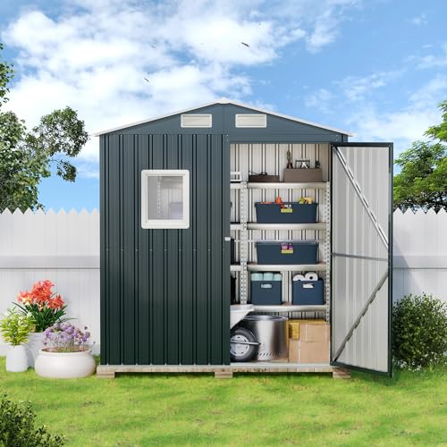 10X12X7.5 FT Outdoor Steel Storage Shed with Lockable Doors, 2 Windows, Transparent Roof Panels (Wood Panels & Frame Floor Not Included), Ideal for Patio Storage,Garbage Can, Chicken Coop，Brown
