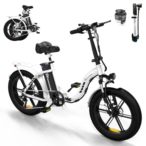 EVERCROSS EK6 Electric Bike 20" x 4.0 Fat Tire Foldable E Bike with 48V 15Ah Removable Battery, 750W Mountain Adult Electric Bicycle with 7 Gears, 55-100KM Long Mileage