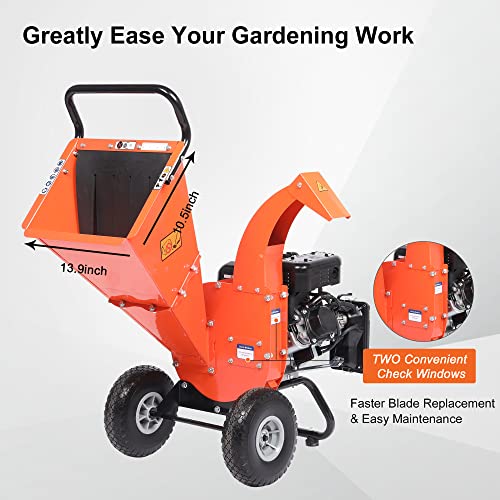 C30 Wood Chipper Shredder Mulcher 7 HP 212cc Heavy Duty Rotor Engine Gas Powered 3 inch Max Wood Diameter Capacity 20:1 Reduction Ratio