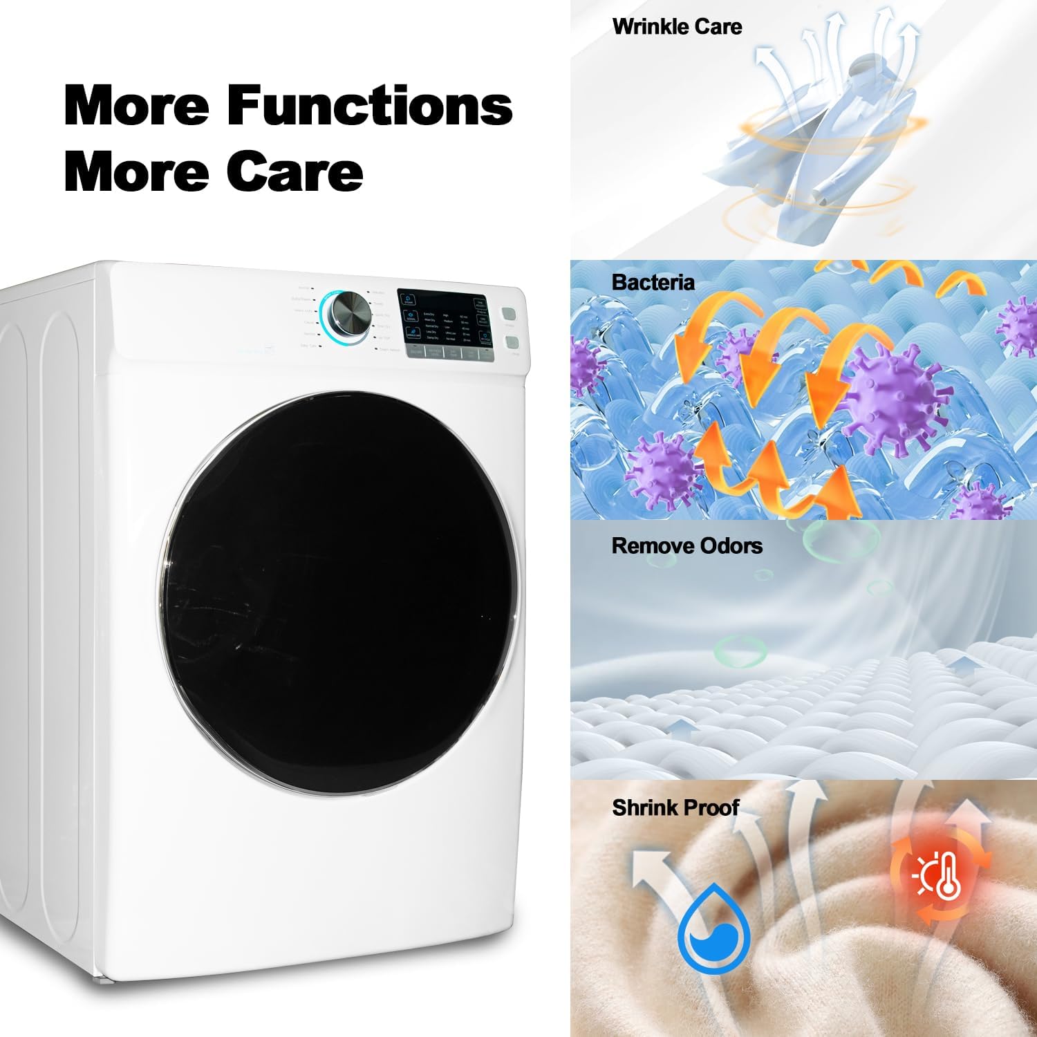 SMETA Clothes Dryer Machine, 8.0 Cu.Ft Full Size 27" Electric Dryer Machine, 120V Stackable Large Capacity Dryer For Stacked Washer And Dryer Home Apartment RV Laundry