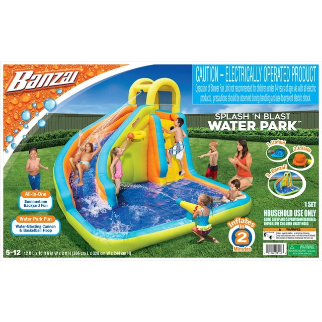 Banzai Splash 'N Blast Outdoor Backyard Inflatable Water Slide Splash Park