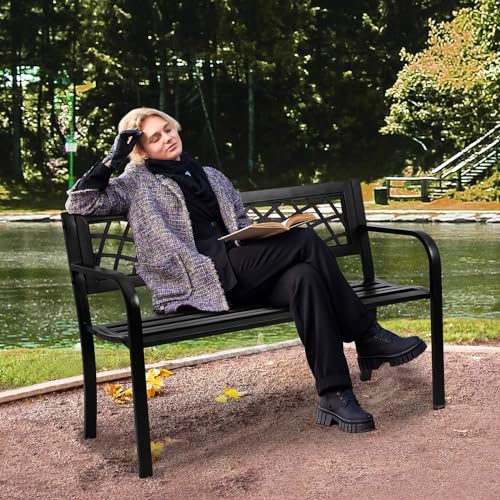 VEVOR 480 lbs Load Capacity, 38.8 inches Metal, Outdoor Backrest and Armrests, Patio Bench for Garden, Park, Yard, Front Porch, Metal-40 inch, Black