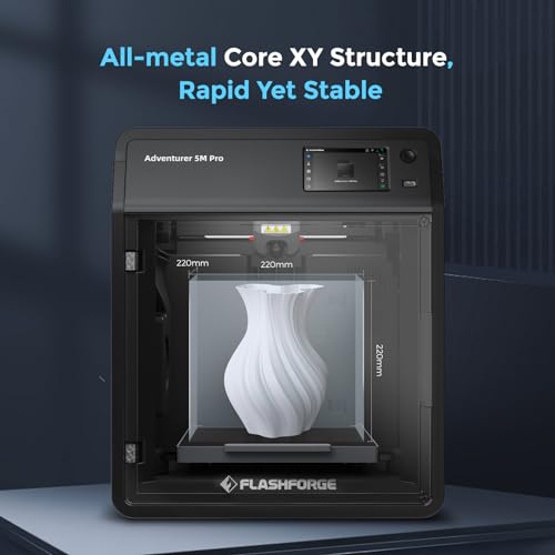 FLASHFORGE Adventurer 5M Pro 3D Printer, 600mm/s High Speed FDM Printer with Fully Auto Leveling, Quick Detachable 280°C Nozzle Bundle, Remote Control, Dual Filtration System, Print Size 220×220×220mm