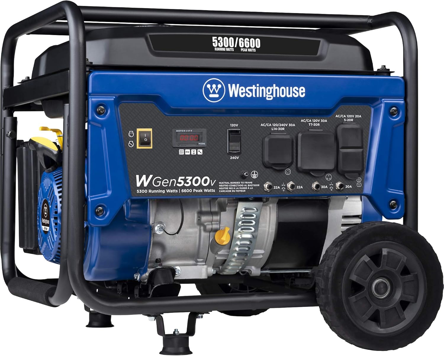 Westinghouse Outdoor Power Equipment WGen7500 Portable Generator with Remote Electric Start 7500 Rated Watts & 9500 Peak Watts, Gas Powered, CARB Compliant, Transfer Switch Ready