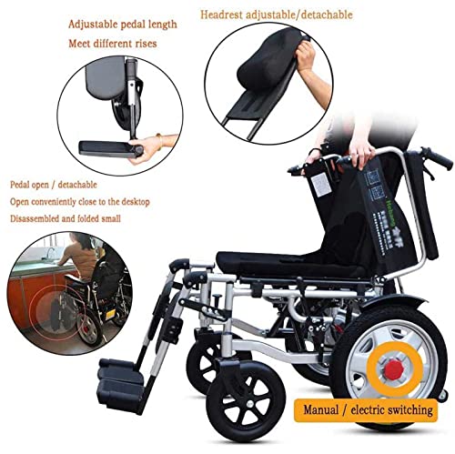 Heavy Duty Electric Wheelchair for Adults, Automatic Reclining Powered Wheelchairs with Flip-Back Armrest & Swing-Away Leg Rests, All Terrain Foldable Motorized Wheel Chair with Headrest,Grey