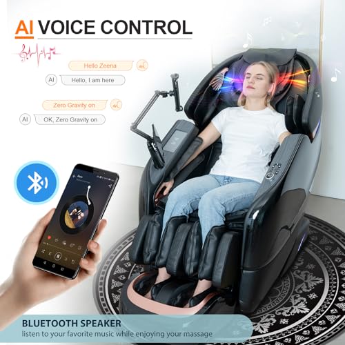 Massage Chair Full Body, 2025 Zero Gravity SL-Track Shiatsu Massage Chairs Recliner with AI Voice, LED Backlight Remote Control, Waist & Calf Heating, Phone Joystick and Holder, G6 Black