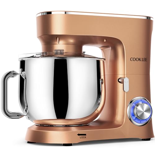 COOKLEE Stand Mixer, 9.5 Qt. 660W Electric Kitchen Mixer with Dishwasher-Safe Dough Hooks, Flat Beaters, Wire Whip & Pouring Shield Attachments for Most Home Cooks, Silver