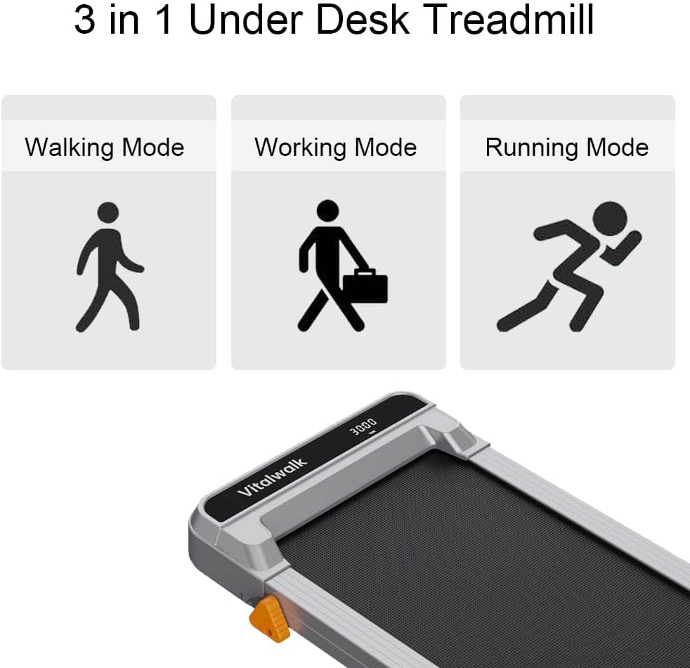 Walking Pad Treadmill Under Desk - Vitalwalk 2.5HP Portable Treadmill with Incline with Remote Control, LED Display for Home and Office PM002