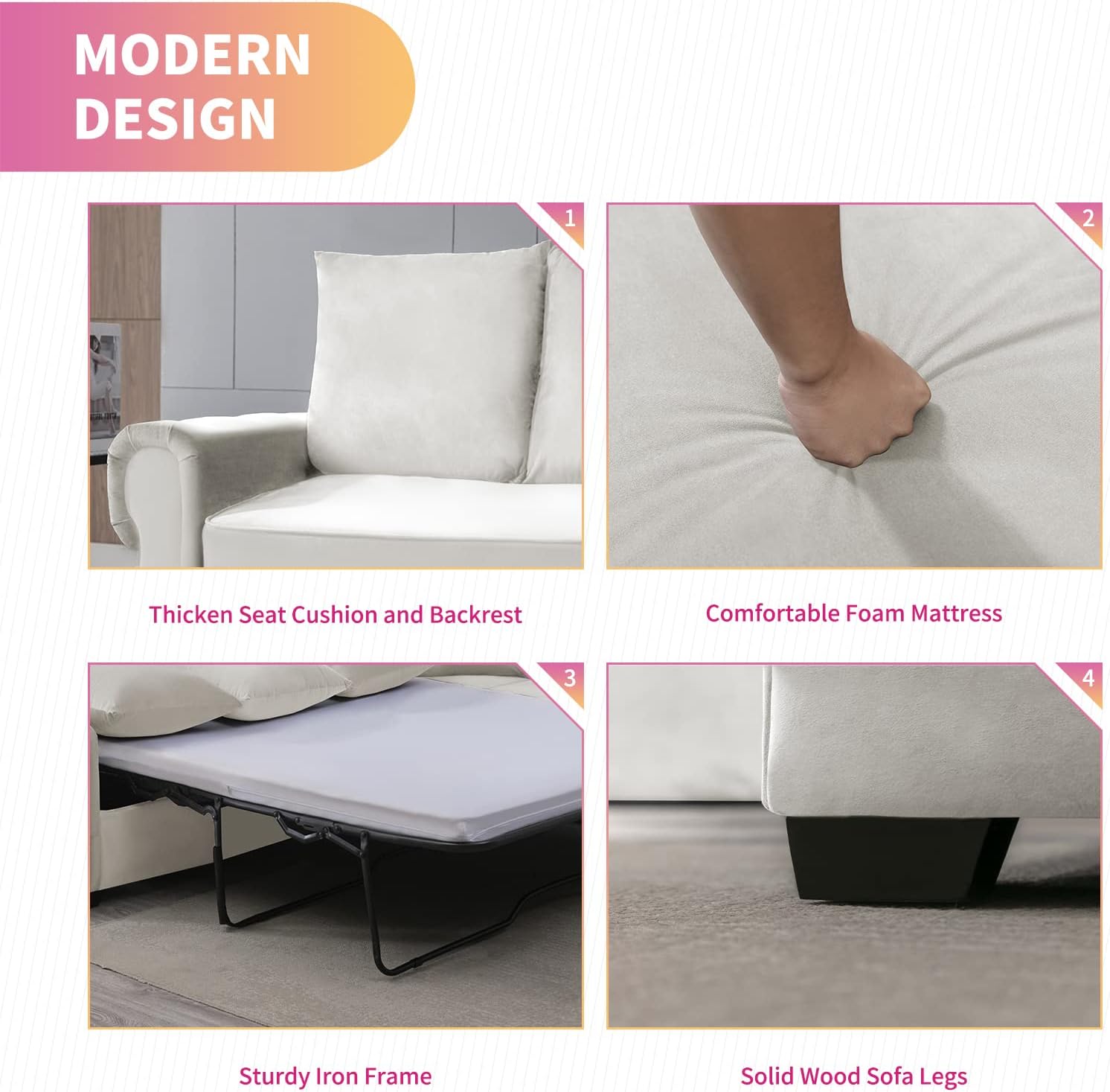 Mixoy Pull Out Sofa Bed, 2 in 1 Sleeper Sofa with Folding Foam Mattress, Multifunctional Pull Out Couch for Small Spaces, Living Room & Apartments, Beige
