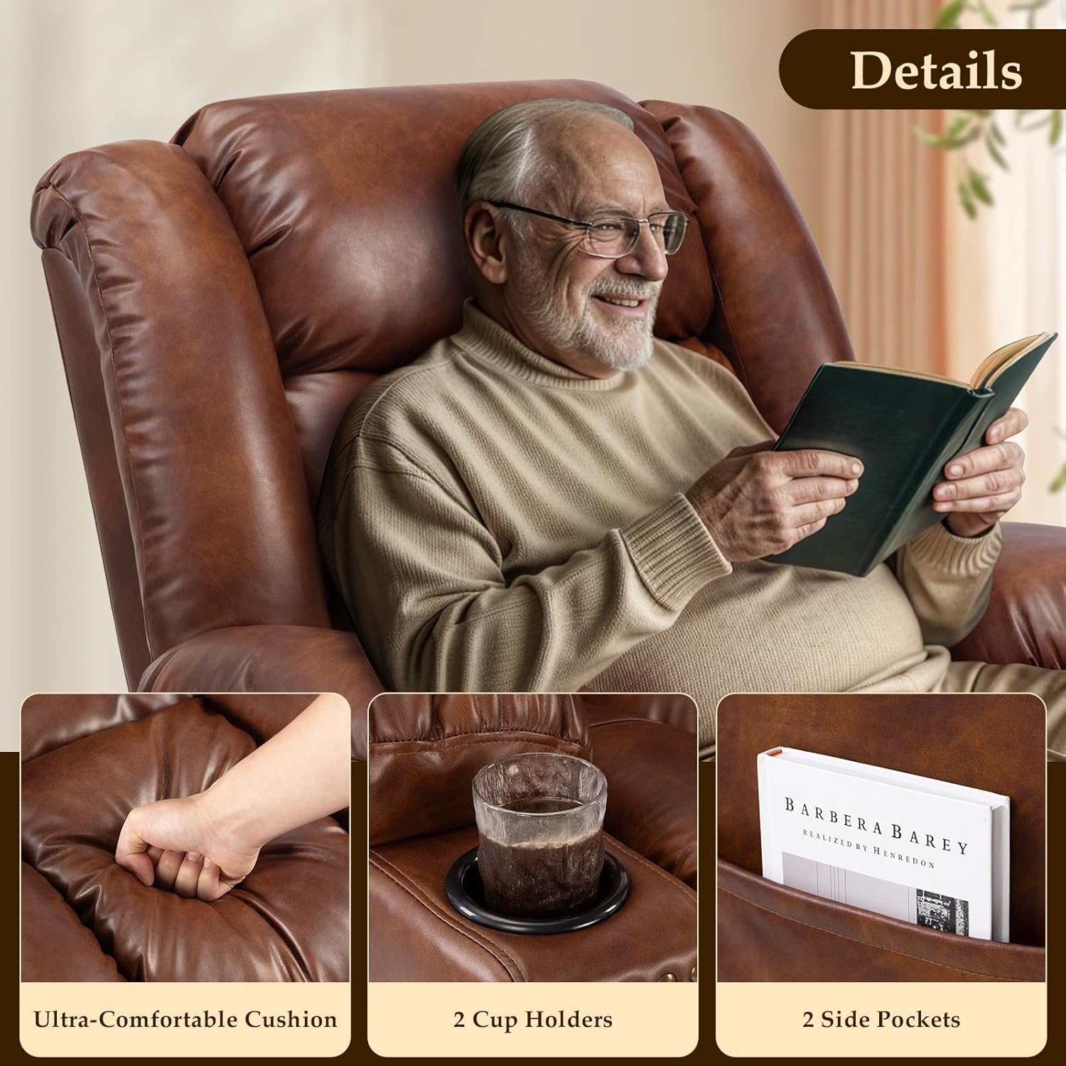 Large Power Lift Chairs Recliners for Elderly with Extended Footrest, Lift Chairs with Heat and Massage, Big and Tall Overstuffed Wide Recliner, 3 Positions Recliner