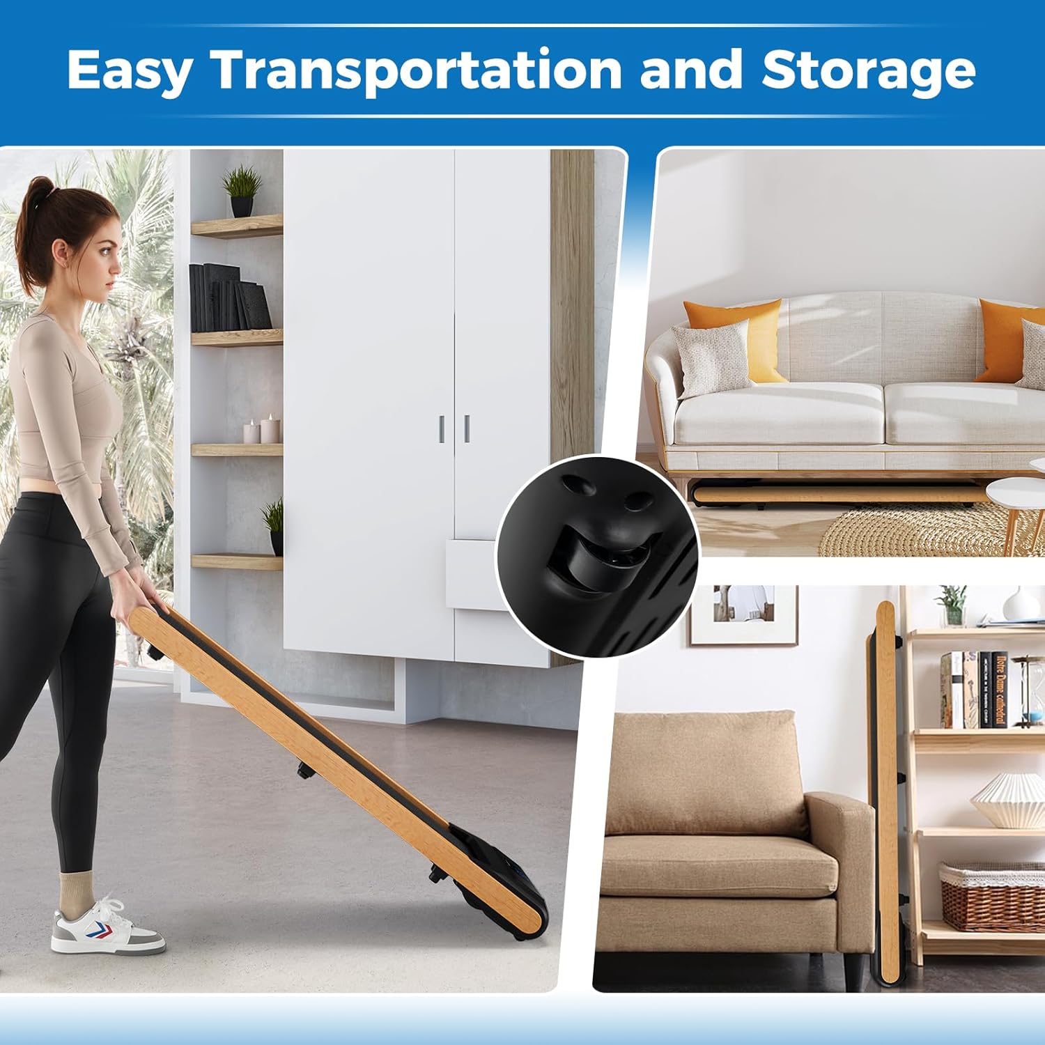 Goplus Walking Pad, Wooden Under Desk Treadmill for Home Office, Portable Walking Pad Treadmill with Remote Control, APP Control and LED Display, Installation-Free Walking Jogging Machine
