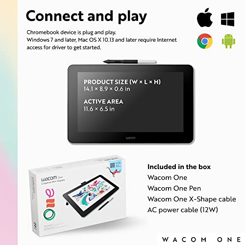 Wacom One 12 Drawing Tablet with Screen (2023), Full-Laminated 11.6” HD Screen Graphics Monitor, Works with Mac, PC & Chromebook for Drawing, Photo/Video Editing, Design, & Education