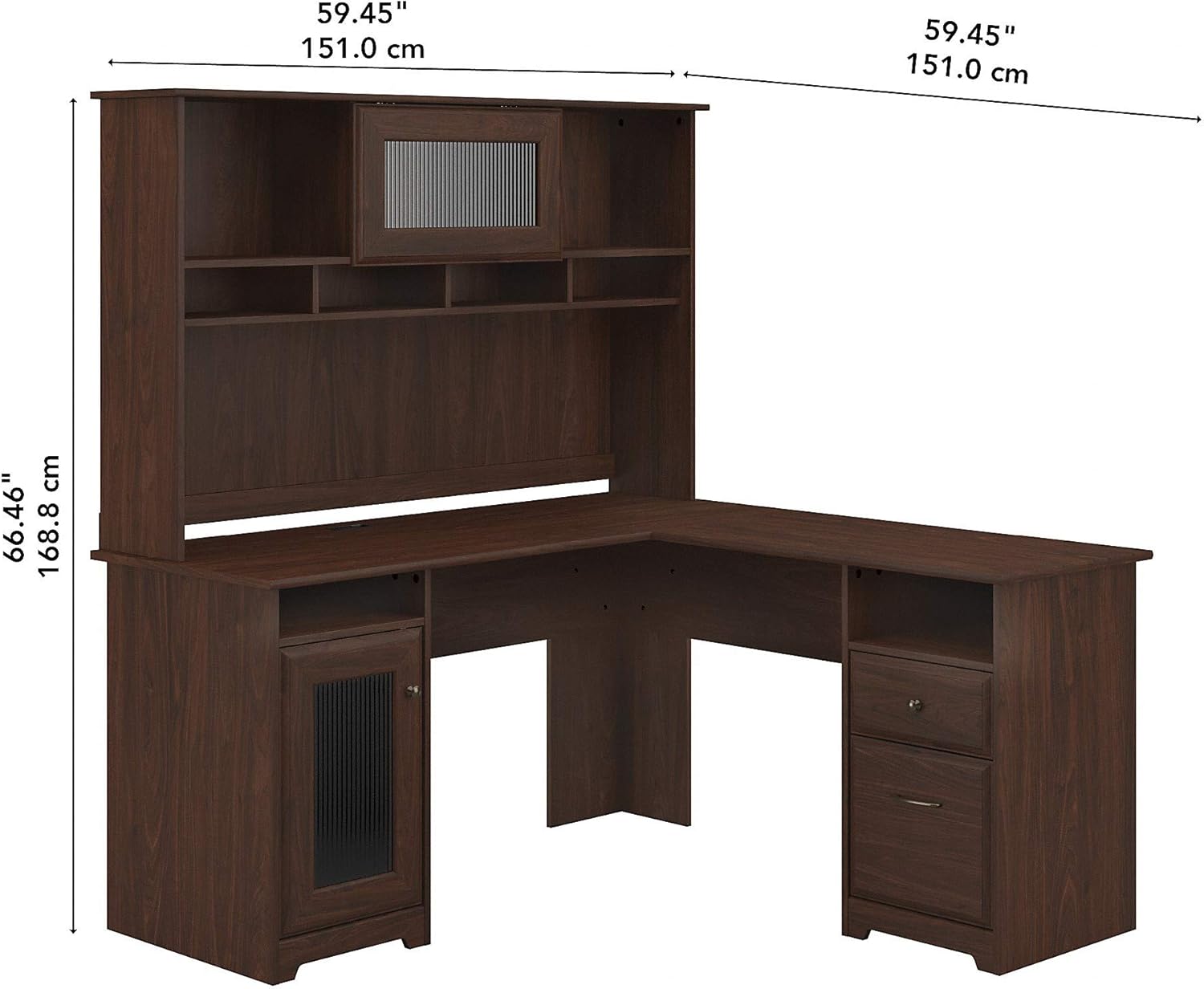 Bush Furniture Cabot L Shape Desk with Hutch, Modern Walnut
