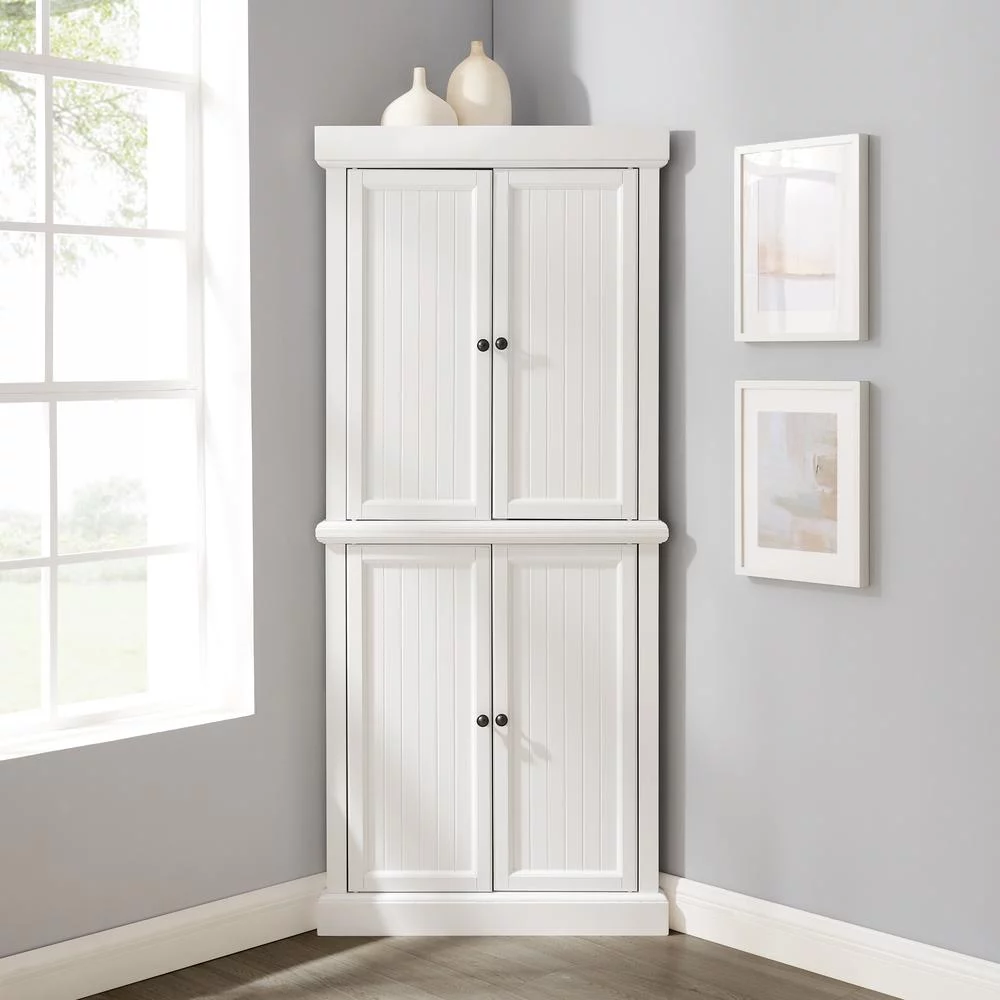 Crosley Furniture Shoreline 2-Piece Wood Corner Stackable Pantry in White