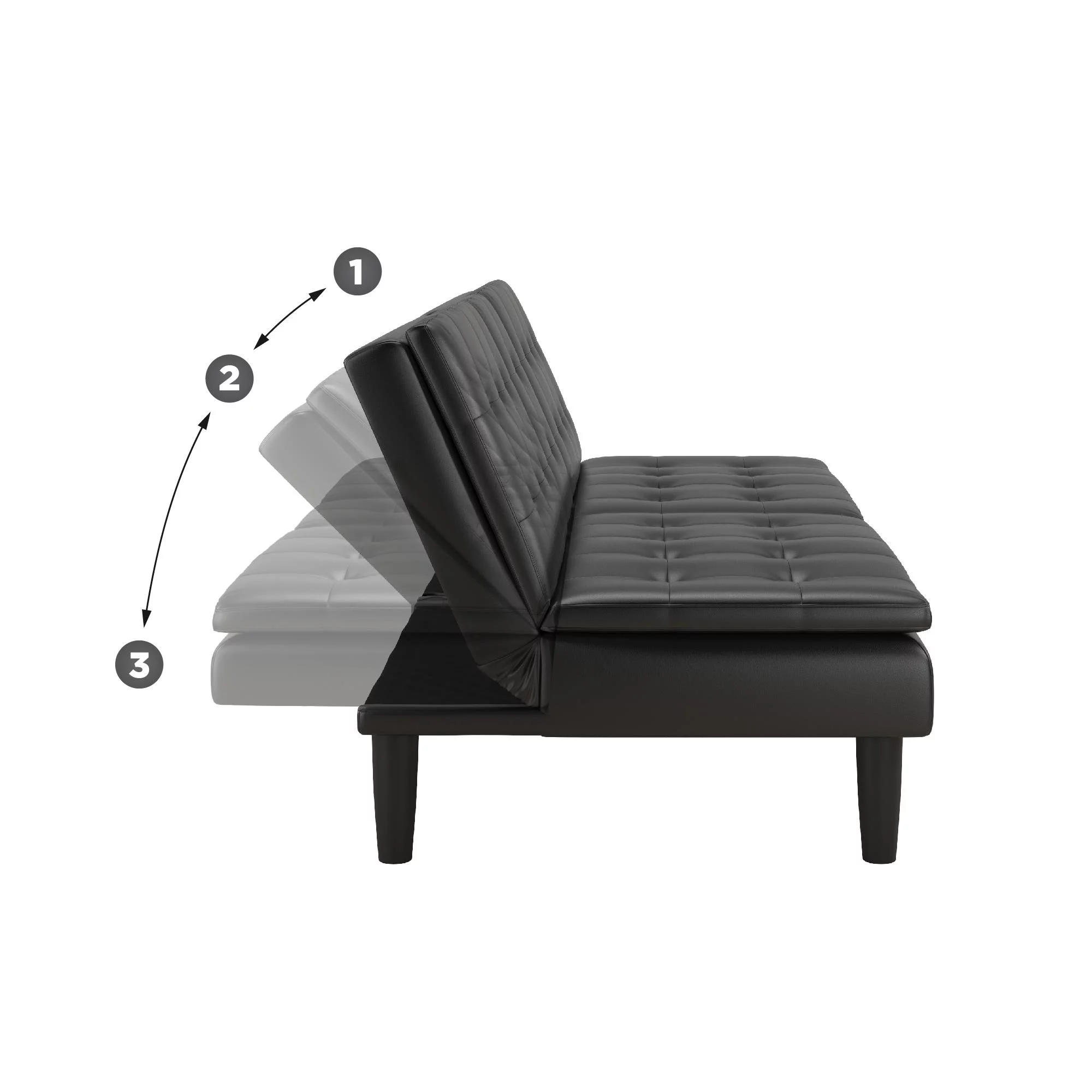 Mainstays Memory Foam Futon with Cupholder and USB, Black Faux Leather