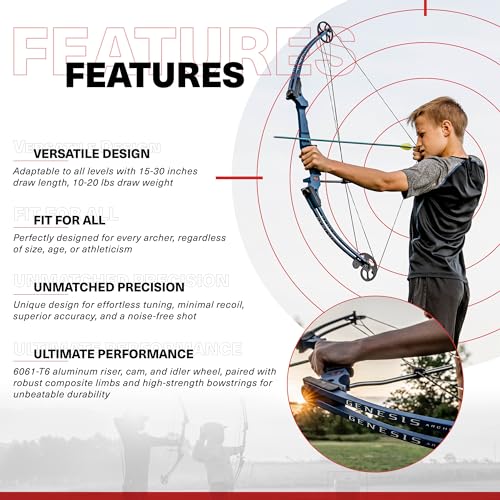 Genesis Original Lightweight Left Handed Archery Compound Bow w/ Adjustable Aluminum Riser, Cam Draw Weight, & Draw Length for Kids and Adults, Yellow