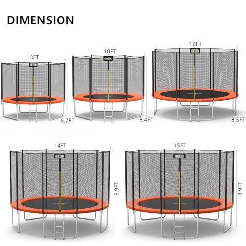 AOTOB 8FT 10FT 12FT 14 FT 15FT Trampoline with Safety Enclosure Net，Outdoor Trampoline with Basketball Hoop, Heavy Duty Jumping Mat and Spring Cover Padding for Kids and Adults, Storage Bag and Ladder